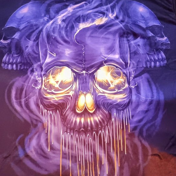 Affliction Style T Shirt Black and Orange skull flames - Picture 3 of 4